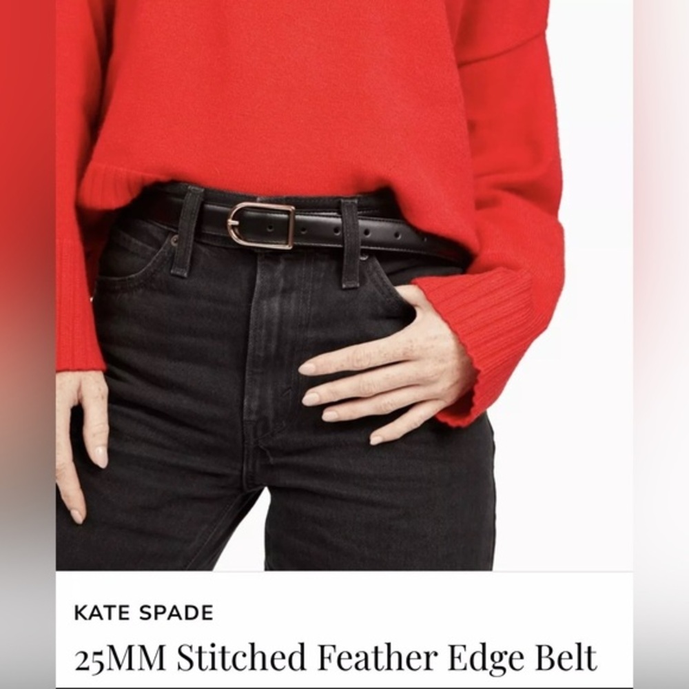 Kate Spade Black and Gold Stitched Edged Leather Belt with Classic Design Size L